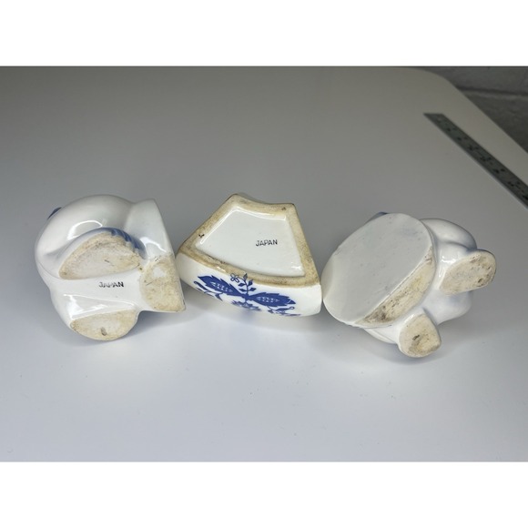 Vtg 1960's 3 Pc. Positional Blue Willow Dog Dachshund Planter Snack Tray Japan - Picture 15 of 15